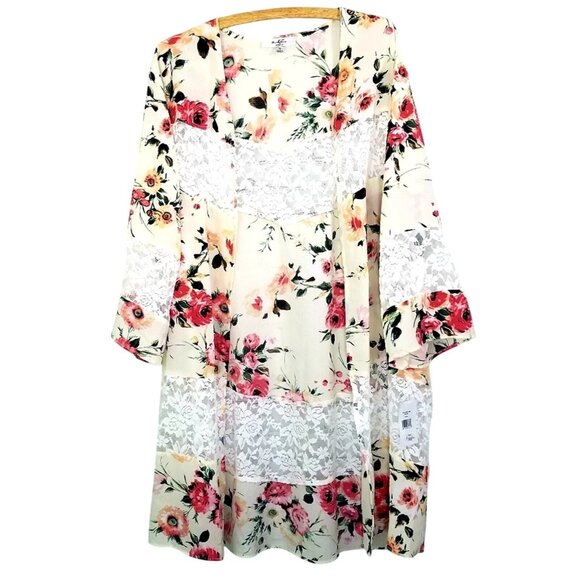 Moa Moa Floral Lace Trim Open Kimono Cardigan Cover Up 1X - Picture 2 of 12